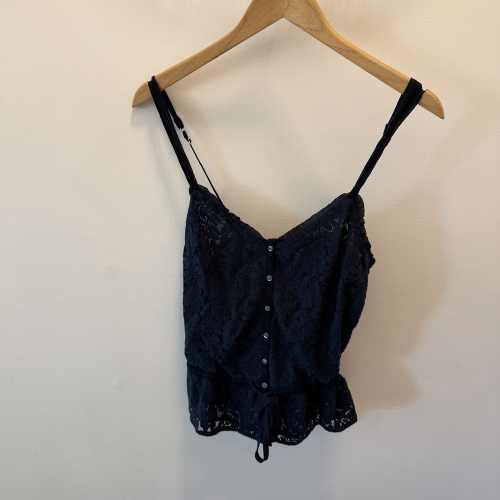 Vintage Y2K Hollister Lace Navy Babydoll Tank Top Shirt Women's Size S Boho